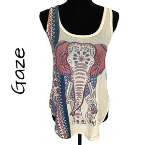 GAZE USA Funky Boho Lucky Elephant Tank Top, Size XS